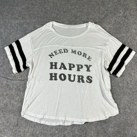 Daydreamer Graphic Tee Womens Small ‘Need More Happy Hours’ White Oversized - Picture 1 of 8